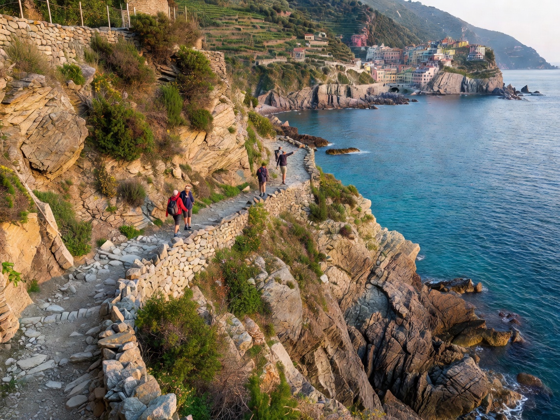 Cinque Terre coastline itinerary path