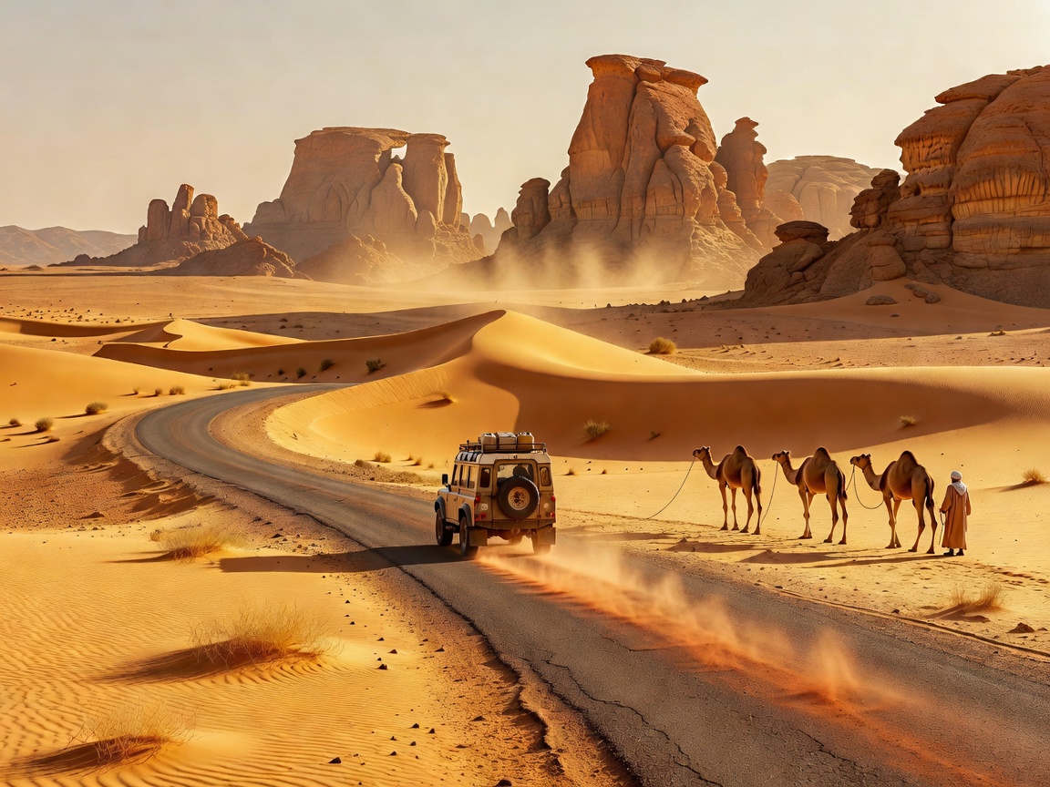 Desert landscape road trip in North Africa