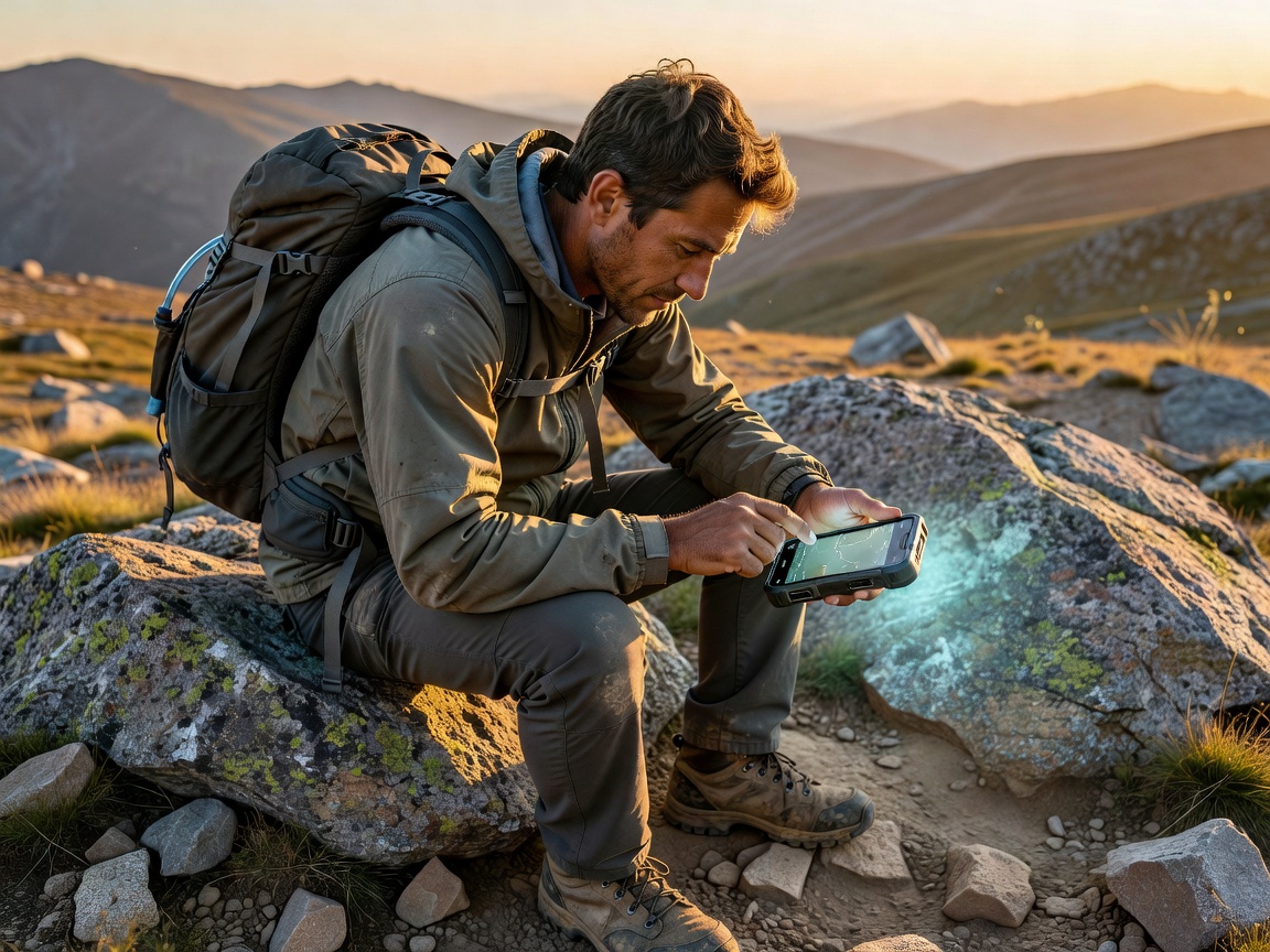 Traveler checking route telemetry on mobile device